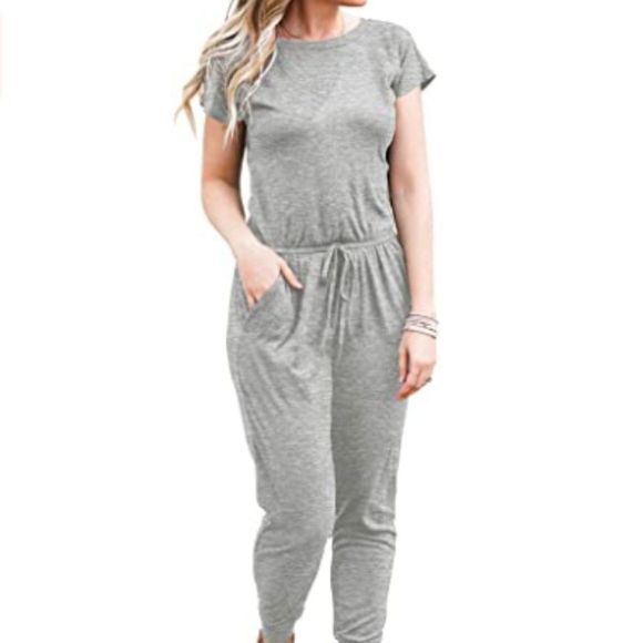 WomensCasual Short Sleeve Elastic Waist Jumpsuits - Picture 2 of 7